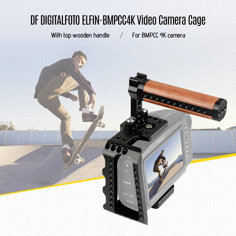 DF DIGITALFOTO ELFIN-BMPCC4K клетка для видеокамеры из алюминиевого сплава с верхней деревянной ручкой для камеры BMPCC 4K Vlog