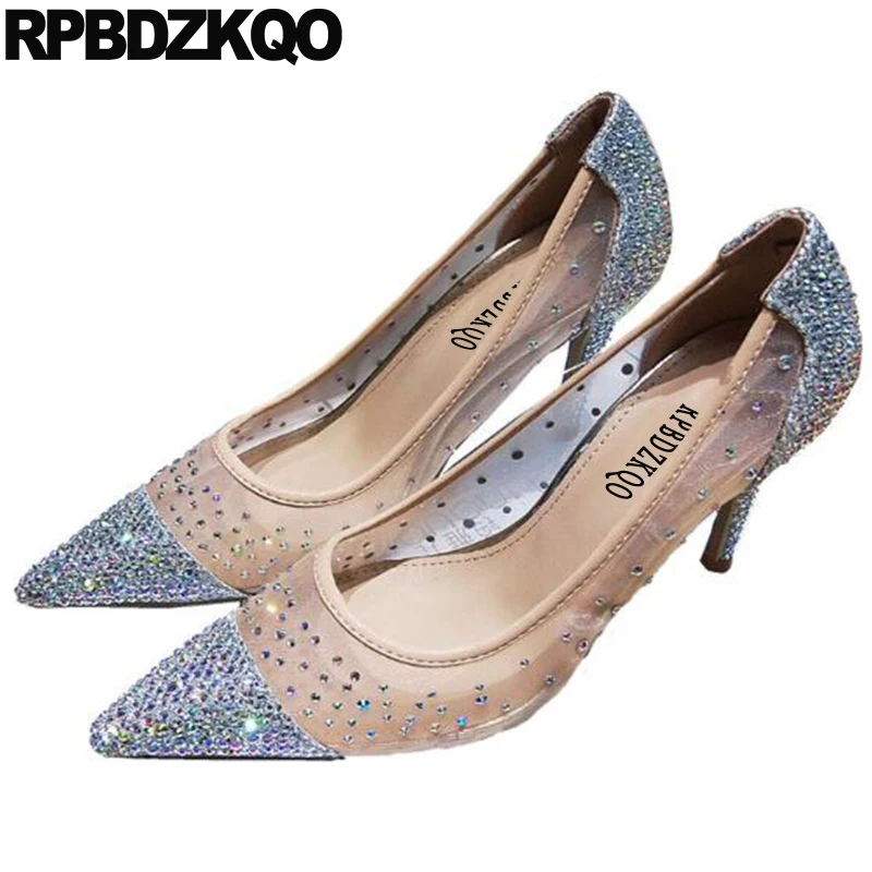 Босоножки женские на шпильке заостренный носок высокий каблук сетчатые сандалии