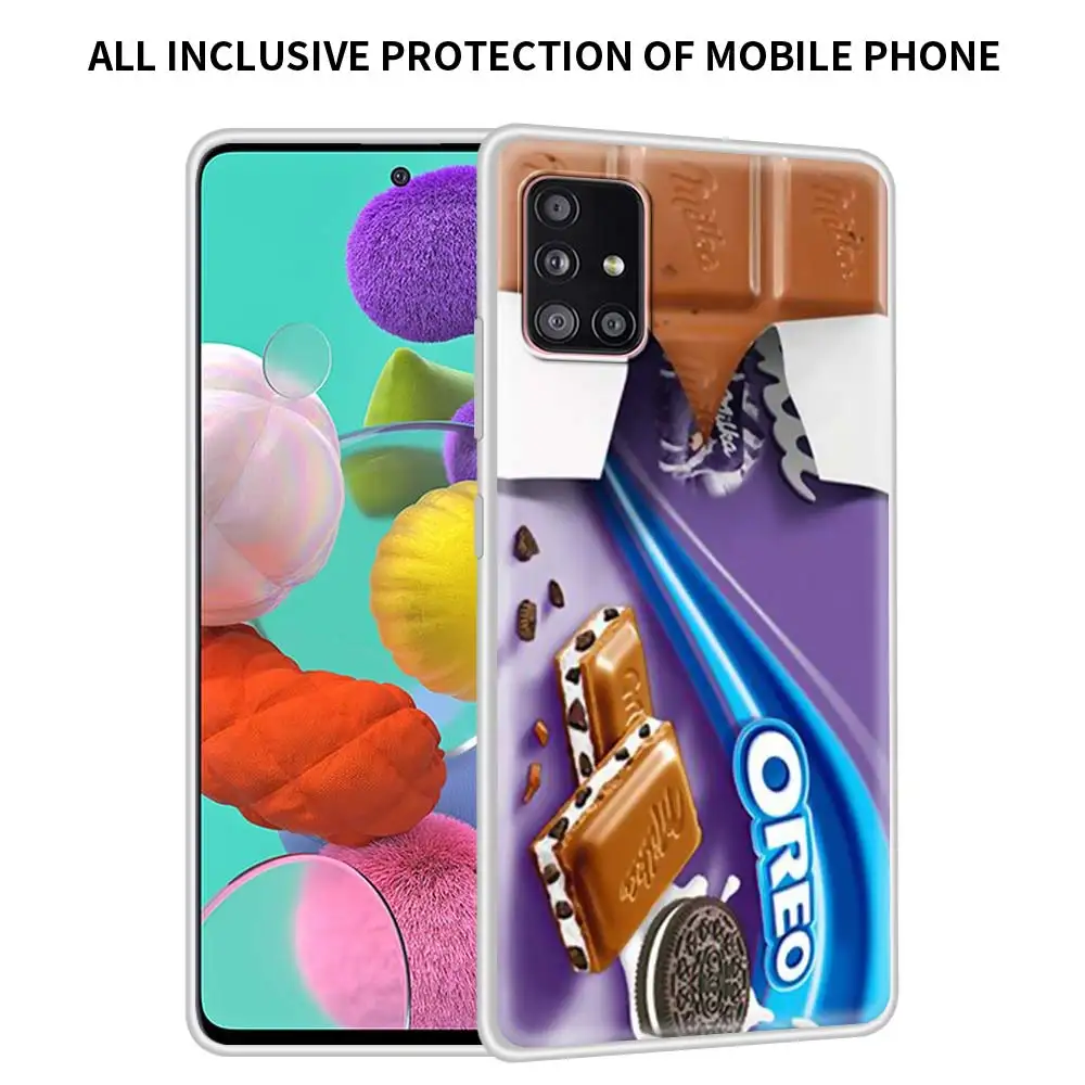 

Chocolate Milka Box Case For Samsung Galaxy A51 A71 A21s A31 A41 A12 A72 A32 A52 5G A91 A11 Matte Soft Phone Cover Fundas