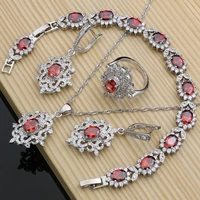 red garnet bridal jewelry sets for women silver 925 wedding vintage bohemian earrings with stone necklace set dropshipping