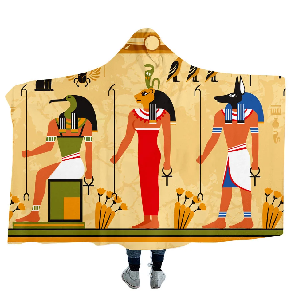 

Indoor Outdoor Customize 3D Print Plush Hooded Blanket For Adults Kid Warm Home Picnic Wearable Fleece Blankets