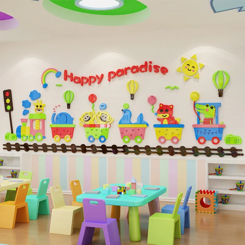 

WS112 Children's early education class decorative cartoon small train classroom layout art class cultural wall kindergarten