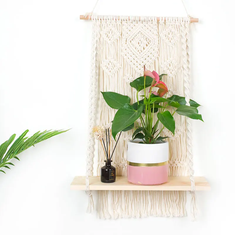Hand-woven Tapestry Shelf Boho Style Hanging Room Wall Decorative for Storing DIY Tassel Lace | Дом и сад