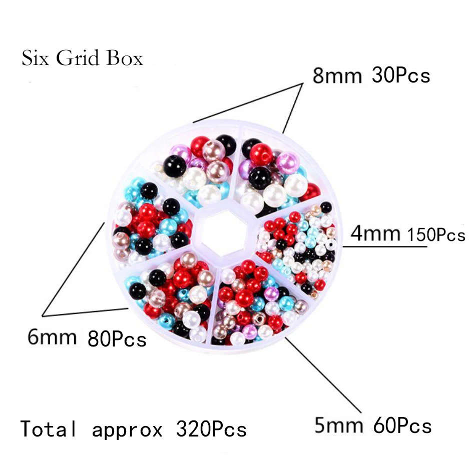 Набор бусин 4/5/6/8мм 320 шт. Белые круглые бусины из смолы ABS имитации жемчуга на подставке для ручной работы и ремесла.