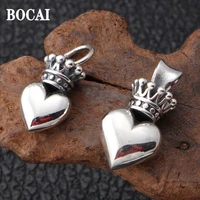 bocai new trendy pure s925 silver jewelry fashionable peach heart crown couple men and women pendants