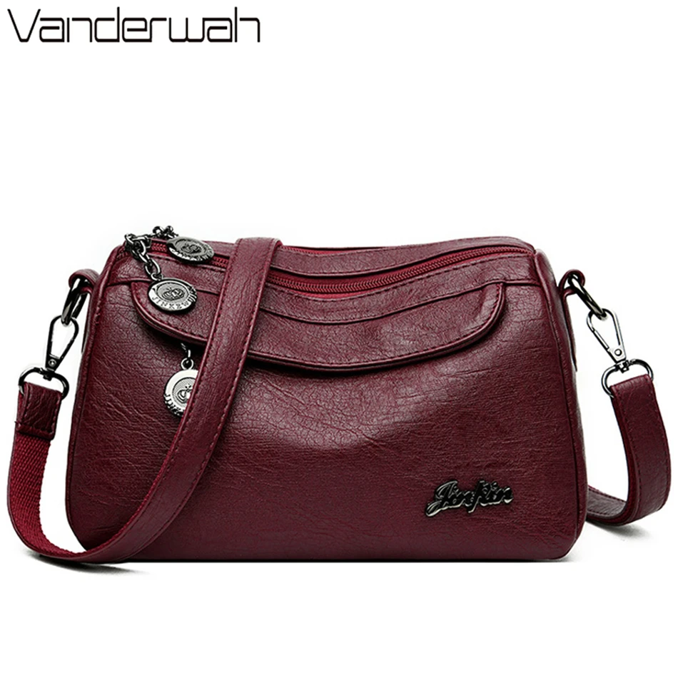 

Original VANDERWAH High Quality Pu Leather Shoulder Bags for Women 2022 Casual 3 Zippers Female Crossbody Bag Designer Handbags