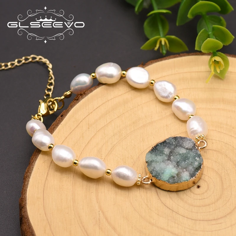 

GLSEEVO Handmade Fresh Baroque Pearl Crystal Bracelet For Women Girl Lovers' Luxury Korean Fine Bracelet Pulsera Mujer GB0186B