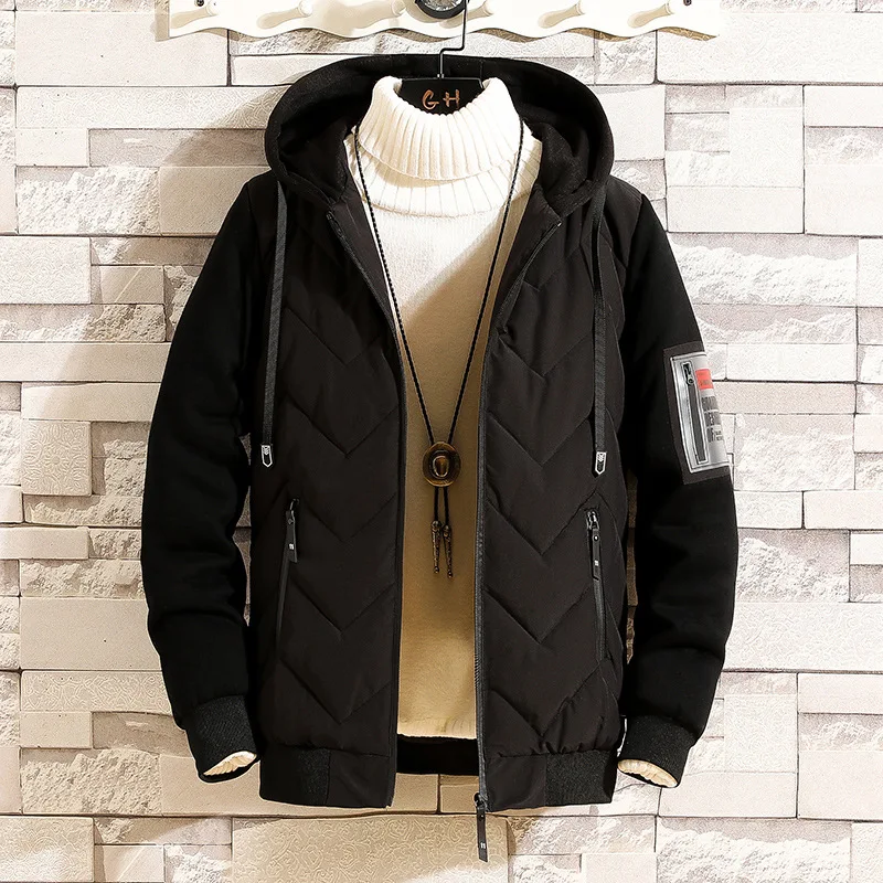 2020 New Men'sParka Casual Jacket Fashion Color patchwork Outwear Thicken And Warm hooded Coat