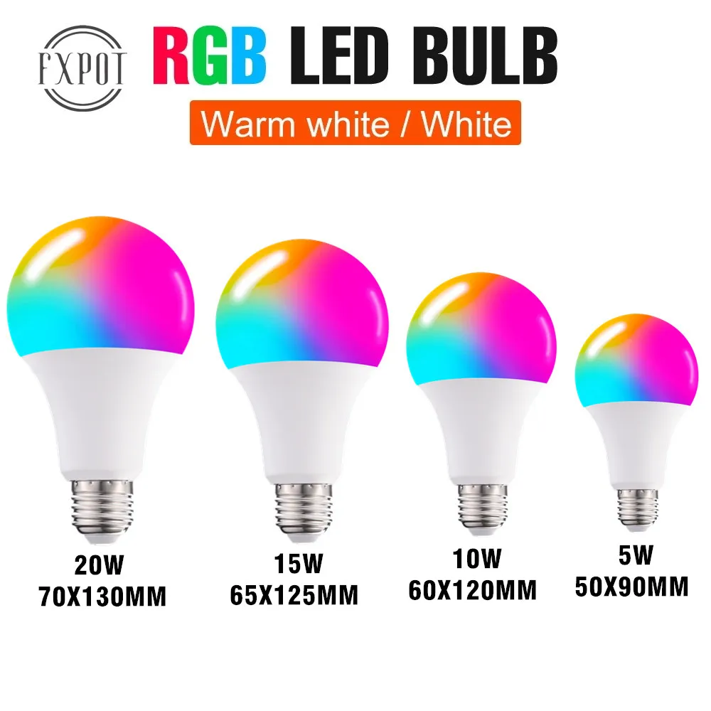 E27 Smart Control Lamp led RGB Light Dimmable for home RGBW Led Colorful Changing bulb Lampada White Decor Home | Лампы и освещение