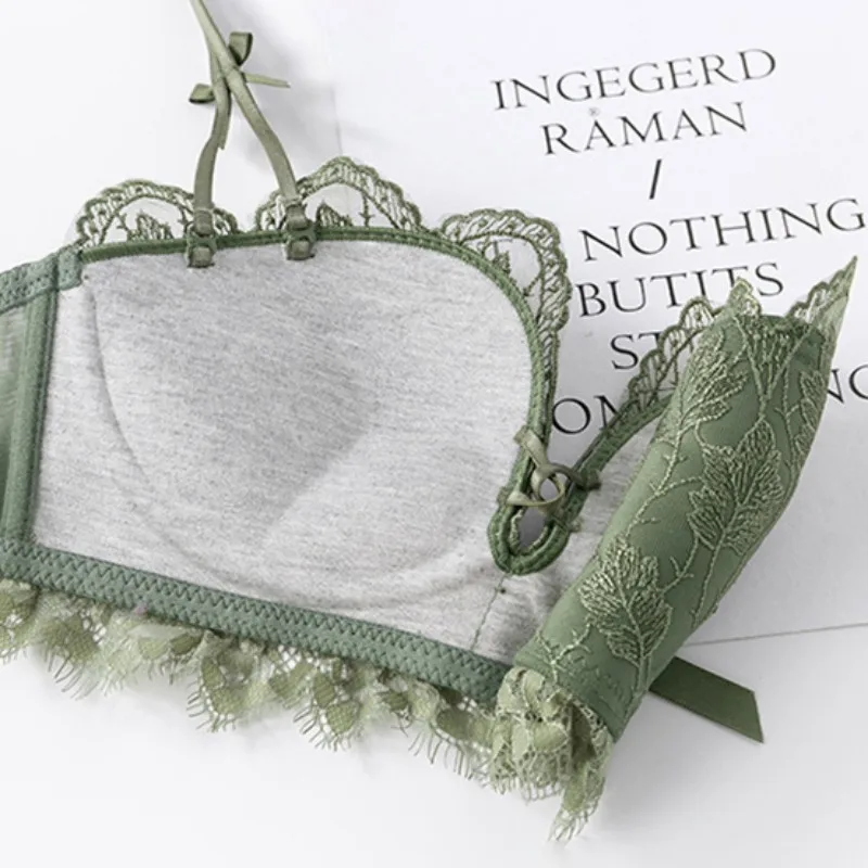 

Sexy Lace Floral Embroidery Bra Backless Push Up Bras Women Sexy Lingerie Comfortable Wireless Bras Sets W3 X