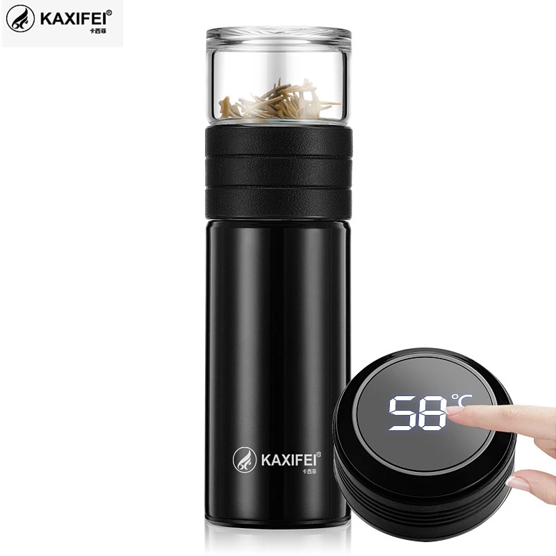 KAXIFEI, новинка, термос с двойной крышкой, бутылка, 304, нержавеющая сталь, термосы+ высокий боросиликатный разделитель чая, для офиса, для мужчин и женщин
