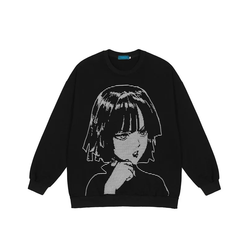 

Printed Sweater Men's Street Fashion Brand Loose Round Neck Long Sleeve BF Harajuku Trend Pullover Hoodies Anime Sweatshirt