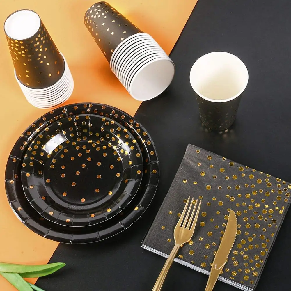 25 шт. одноразовые бумажные тарелки в горошек|Одноразовая посуда для вечеринок| |