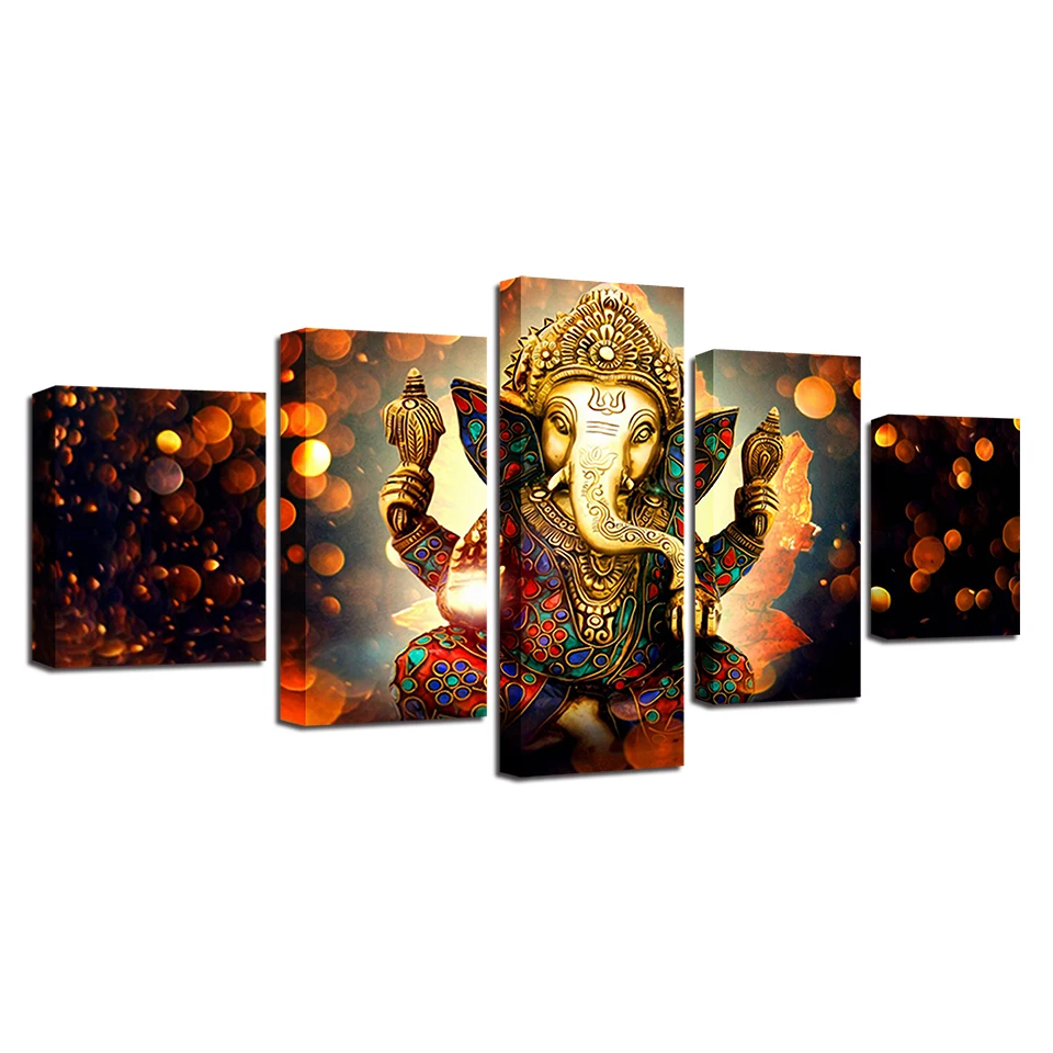 

Modular Poster Pictures Framework 5 Pieces Elephant Trunk God Ganesha Canvas Paintings Decor Home Living Room Wall HD Art Prints