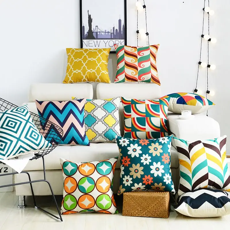 

Sofa Cushion Cover Linen Style Geometry Home Decor Pillows Cover Dirt Proof Removable Washing Office Chair Waist Cushion Cover