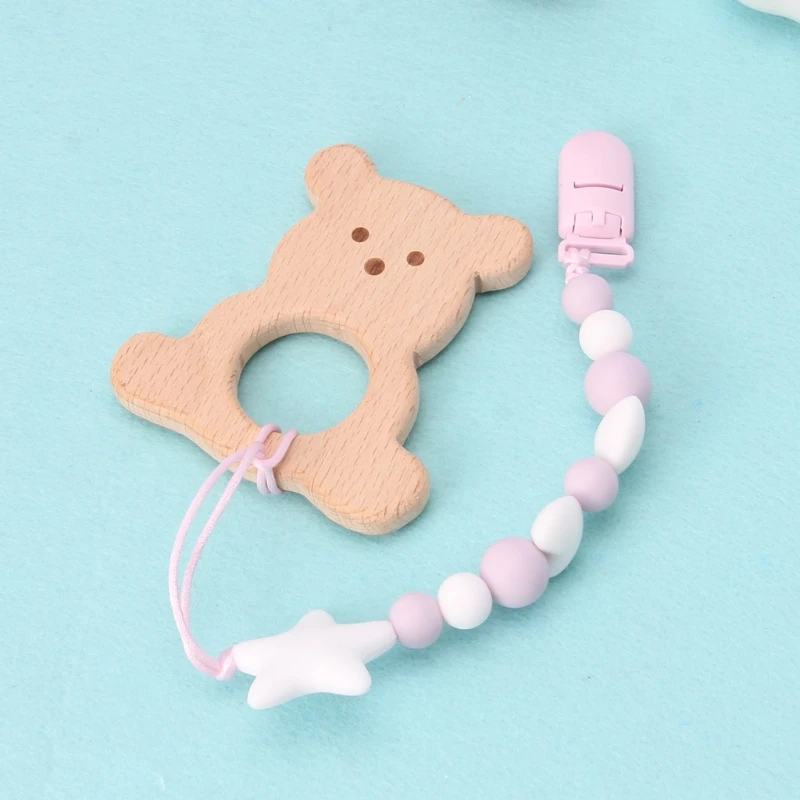 Handmade Baby Teethers Mom Feeding Natural Beech Wooden Teether Baby Chew Toy 24BE