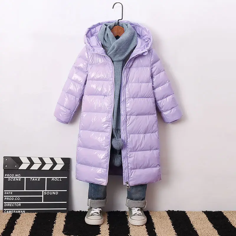 2022 Winter Baby Bright Down Jacket Warm Children's Clothing Kids Hooded Soild Color Long Outerwear Thicken Cold Resistance Coat images - 6