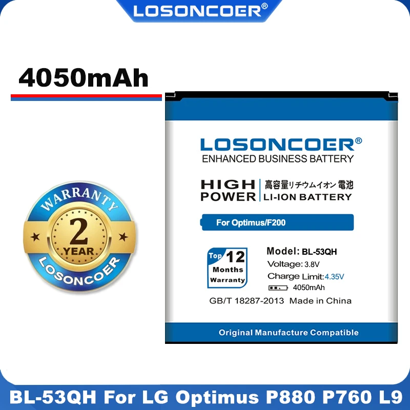 100% Оригинальный аккумулятор LOSONCOER 4050 мАч для LG Optimus P880 P760 L9 KP765 4X HD F160 F200L/S/K E0267 P870 P769