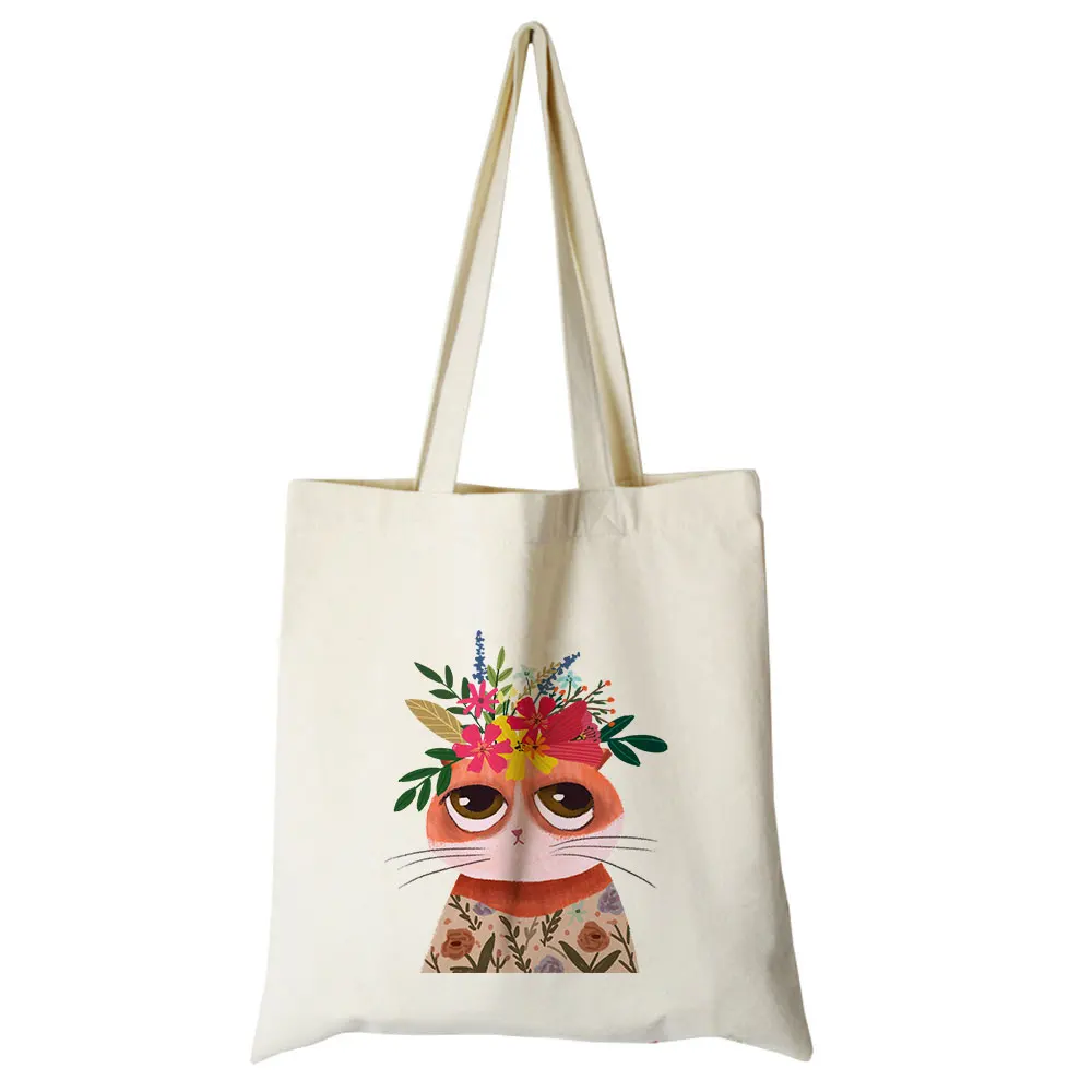 cotton canvas bag12 Милый кот мультфильм холст на заказ tote индивидуальные Эко сумки на заказ сумка для покупок с логотипом хлопок сумка многоразовая утилизация сумка - Цвет: cotton canvas bag12