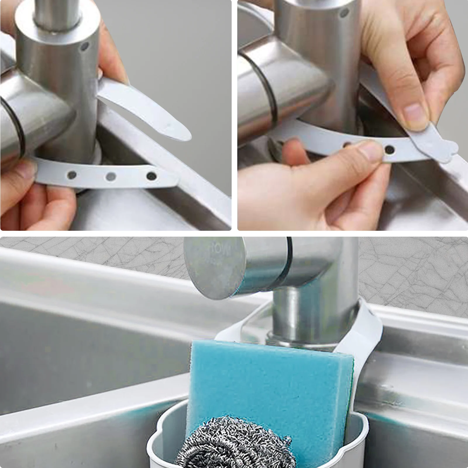 

Kitchen Sink Faucet Caddy Bath Hanging Organizer Sink Draining Soap Sponge Towel Holder Pocket Sink Caddy Storage Baskets