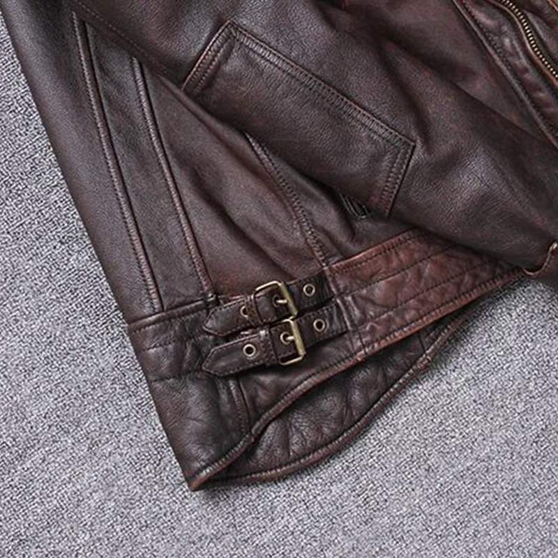 

2021 Vintage Brown Casual Style Genuine Leather Jacket Men Plus Size 5XL Real Natural Cowhide Slim Fit Autumn Coat