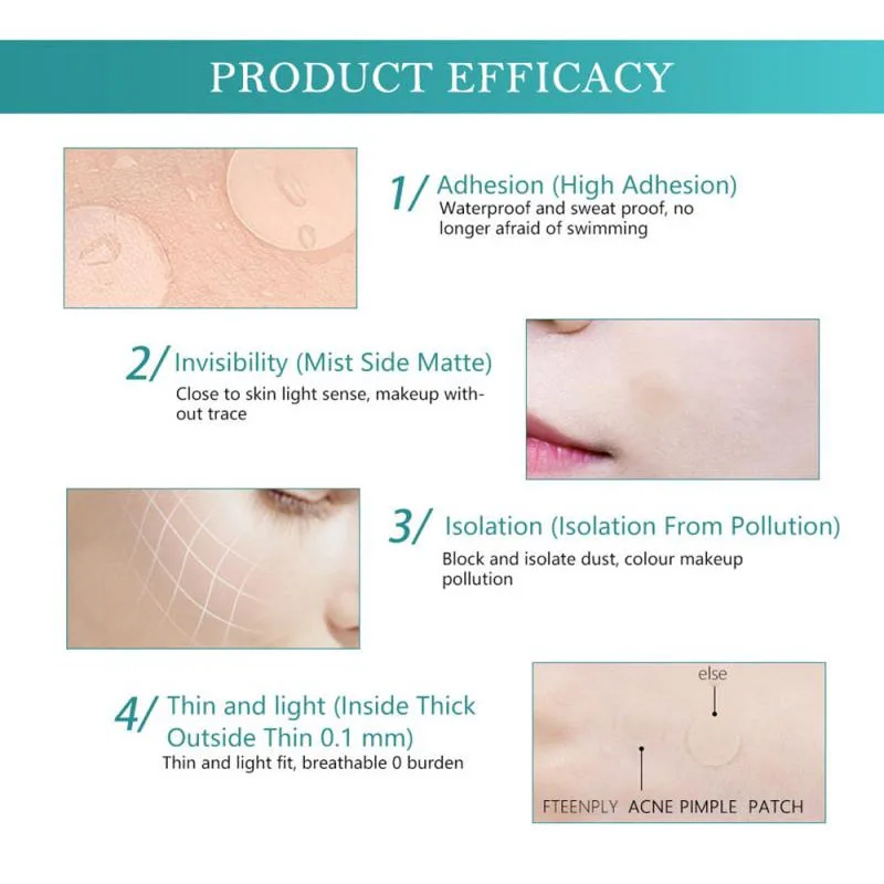 FTEENPLY Acne Pimple Patch Face Mask Acne Treatment Sticker Invisible Acne Removal Spot Waterproof Breathable Sheet Mask