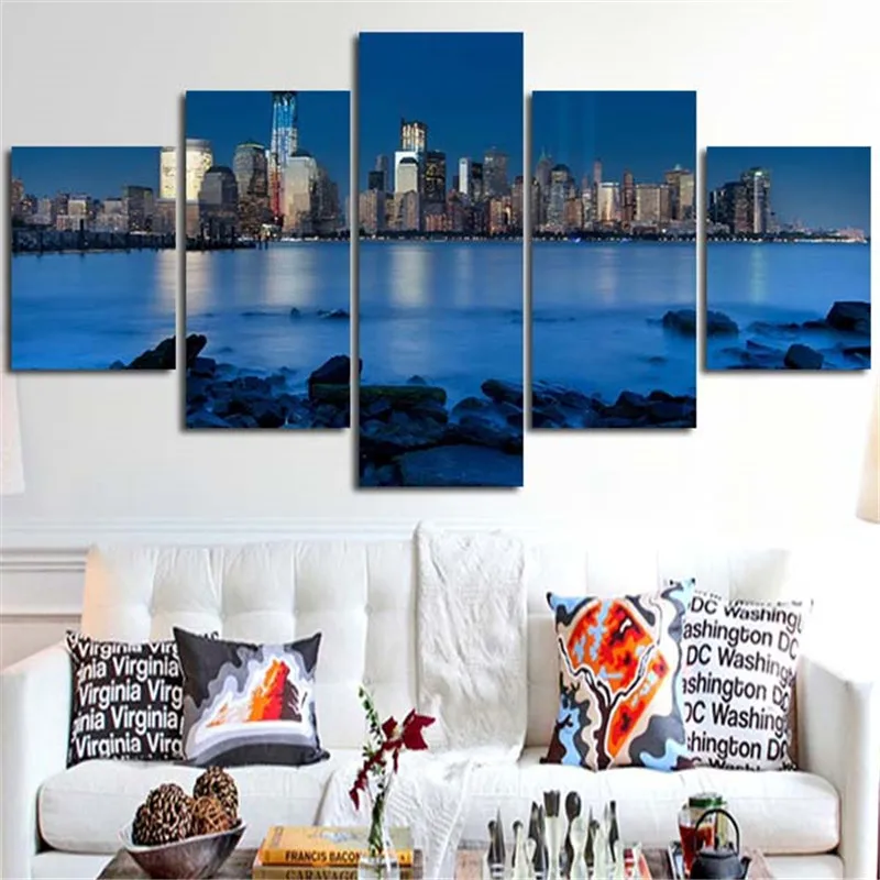 5 самолетов настенная живопись холст постер синяя река камень это земля город