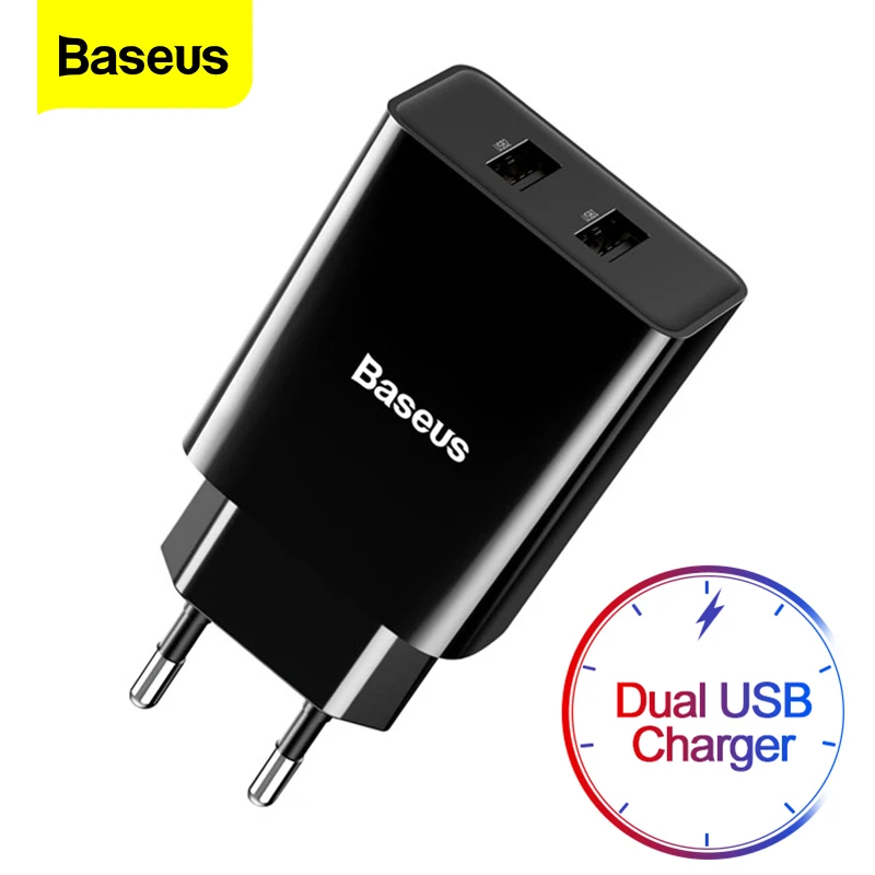 

Baseus Mini Dual USB Charger EU Plug Adapter Wall Fast Charger For iPhone 13 Samsung Xiaomi Huawei Portable Mobile Phone Charger