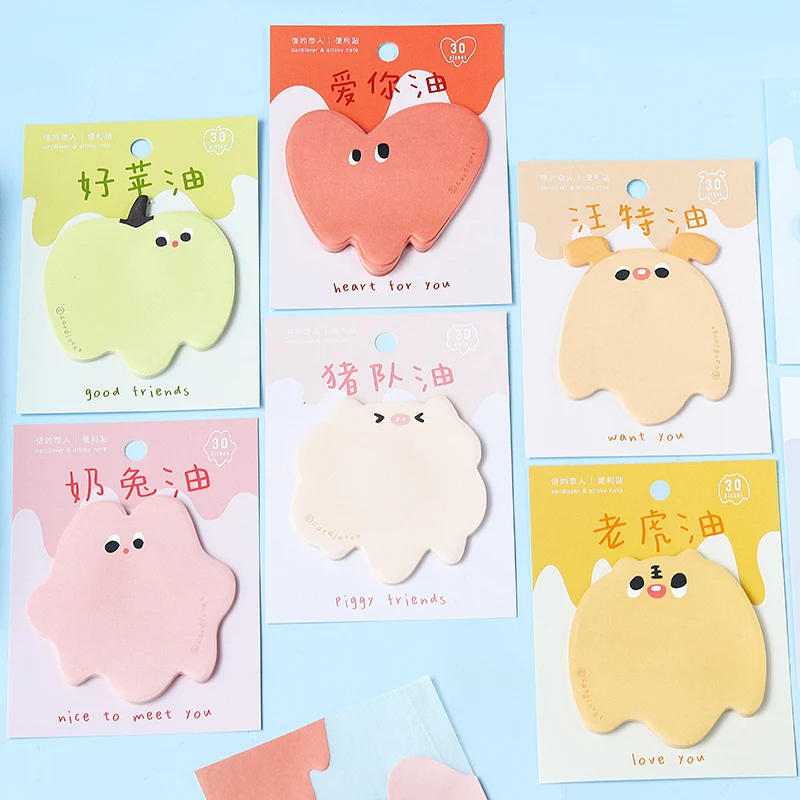 

30 Sheets/set Cartoon Animal Sticky Notes Cute Memo Page Markers Flags In Different Shapes For Home School And Office
