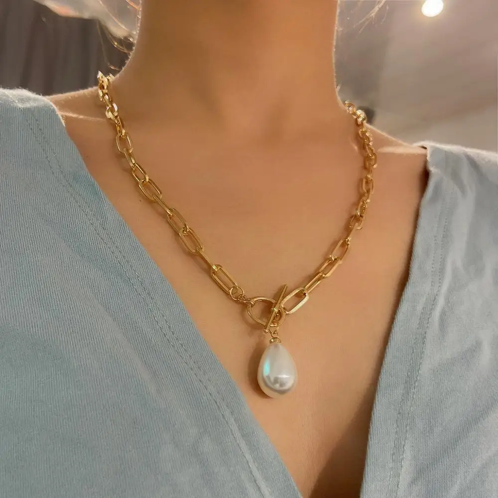 Ожерелье-чокер женское с бусинами в стиле Kpop жемчужная подвеска барокко |