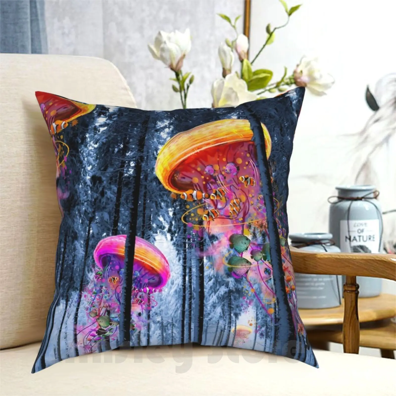 

New Winter Forest Of Electric Jellyfish Worlds Pillow Case Printed Home Soft Throw Pillow Forest Electric Jellyfish