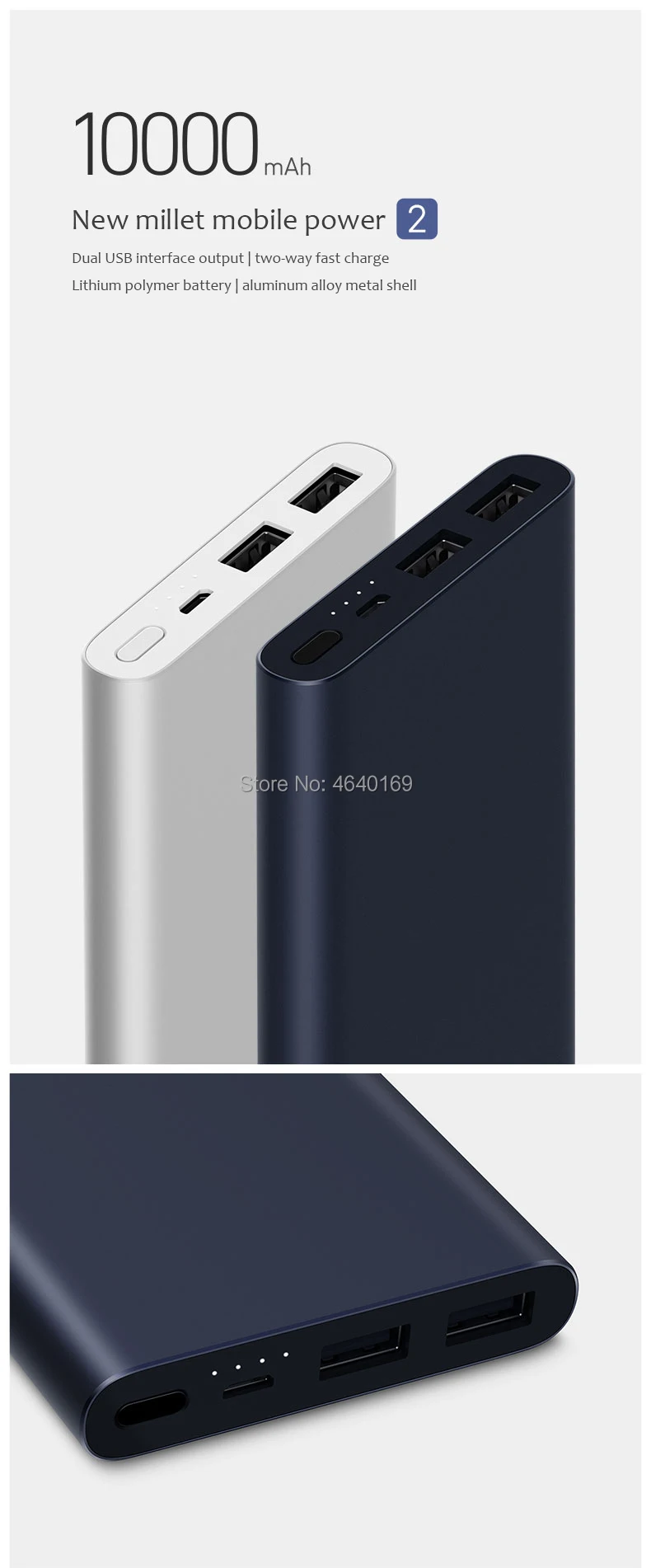 10000mah Xiaomi Mi power Bank 2 Внешний аккумулятор банка 18w Quick Charge power Bank 10000 с двойным Usb выходом для телефона