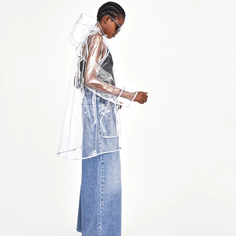 Длинный прозрачный водонепроницаемый плащ женское пластиковое пончо дождевик