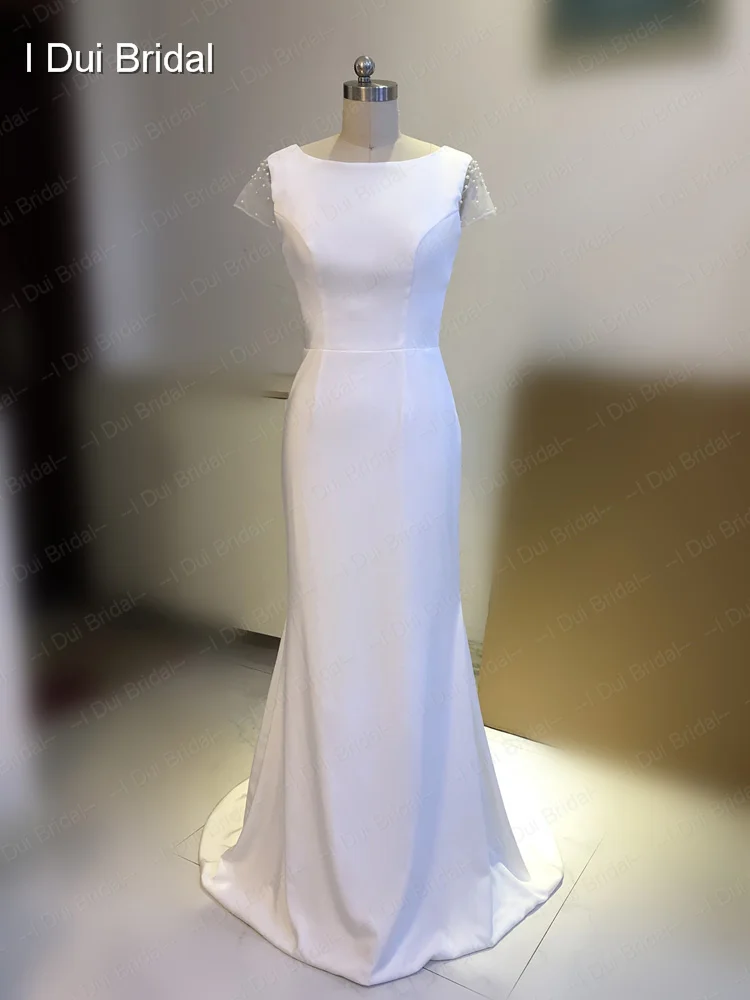 Простая Кепка свадебное платье из крепа высокого качества с низкой спинкой