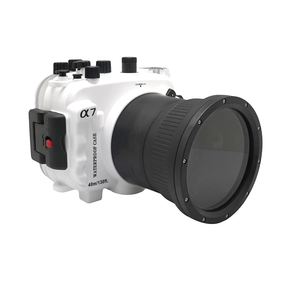 

40m/130ft For Sony A7 NG Series A7R A7S underwater camera housing diving box case cover with 90mm lens (Long port) White