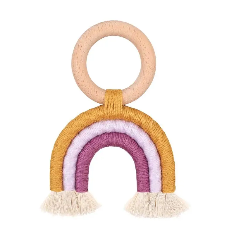 

Rainbow Teething Toys Safe Organic Wooden Ring Baby Wood Teether Nursing Toys J2HD