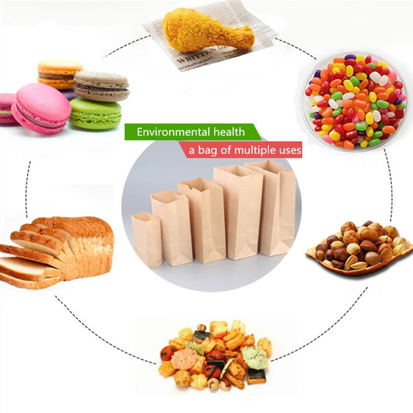 

50/100PCS Fine kraft paper bag food holiday gift bag for sandwich bread candy recyclable party bag dry packaging paper bag
