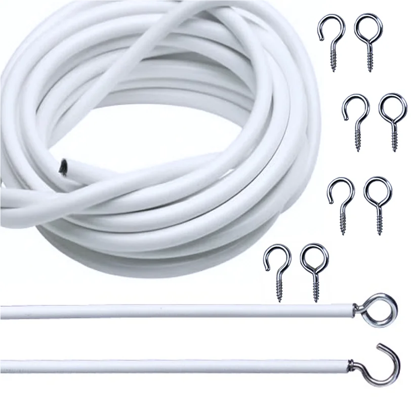 

5m+12 Hooks PVC Window Cord Cable Curtain Wire White Window Curtain Line String Set with 12Fish Eyes 12 Hooks for Caravans Boats