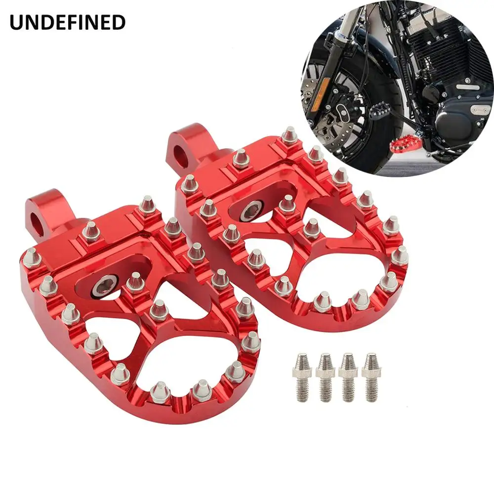 

Wide MX Offroad Foot Pegs 360 Roating Bobber Chopper Style CNC Footrests Red For Harley Dyna Fatboy Sportster Iron 883 Softail