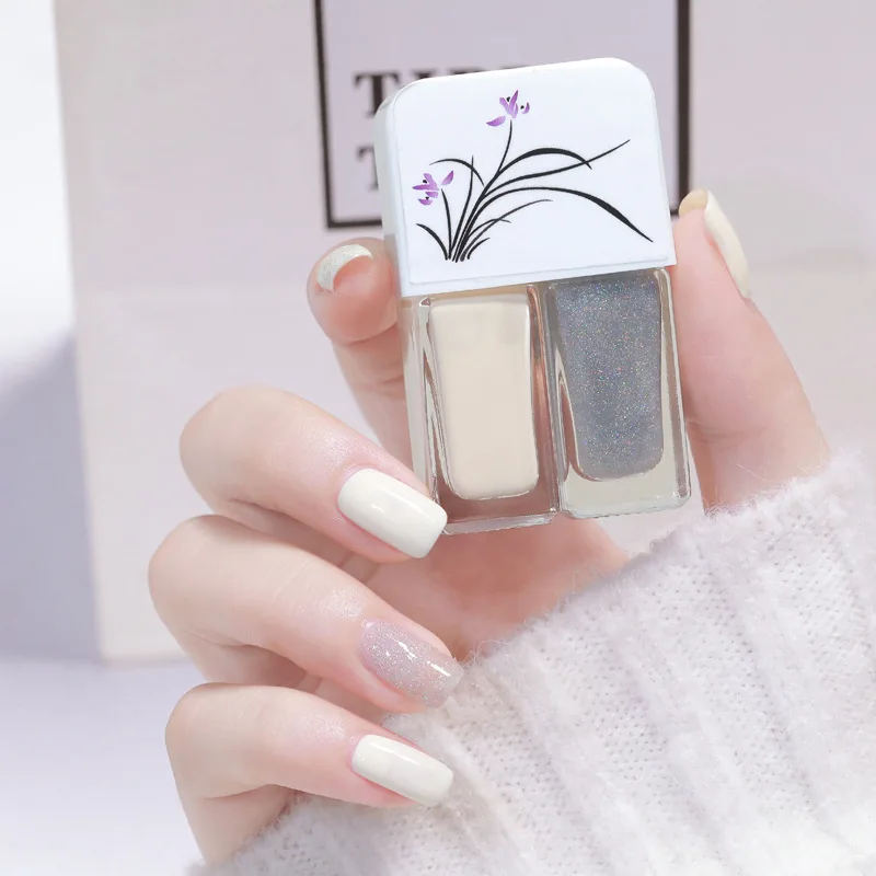 Water-Based Nail Polish Two-Piece Set Tearable Quick-Drying Lampless Nail Polish UV Varnish Matte Watercolor Dripping Nails