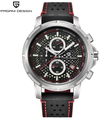 PD 1641-2 PAGANI Дизайн Seiko VK67 Movt спортивные военные кварцевые часы кожаные светящиеся мужские часы модные Хронограф Авто наручные часы с отметкой даты - Цвет: PD 1641-2