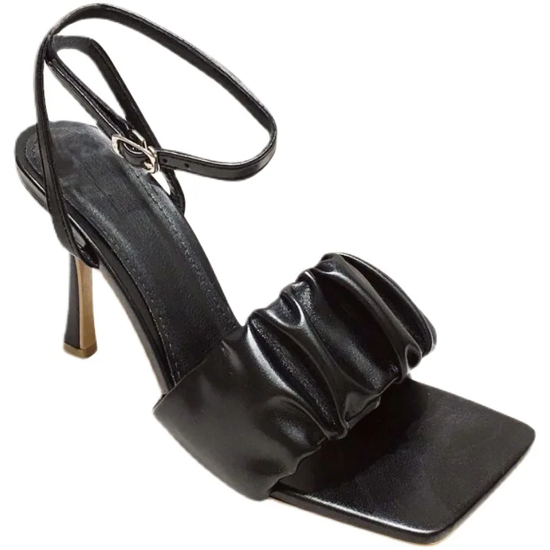 

Female Sandal Fashion Womens Shoes 2021 Large Size Strappy Heels Square Toe Girls Luxury Big Beige Summer High Elastic Band Ne