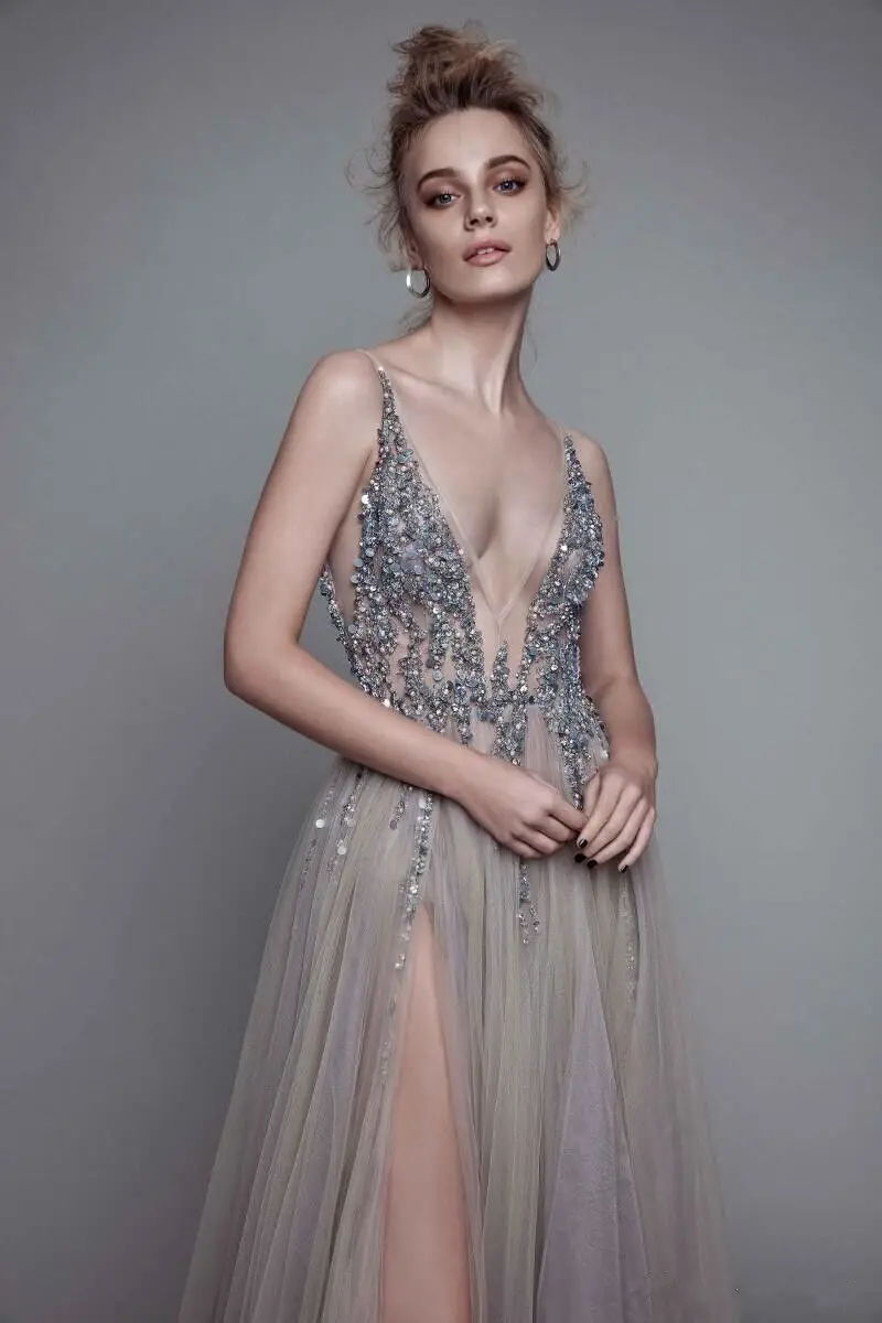 

new style vestido de noiva 2018 sexy deep v-neck backless crystal prom vestidos cheap evening long mother of the bride dresses