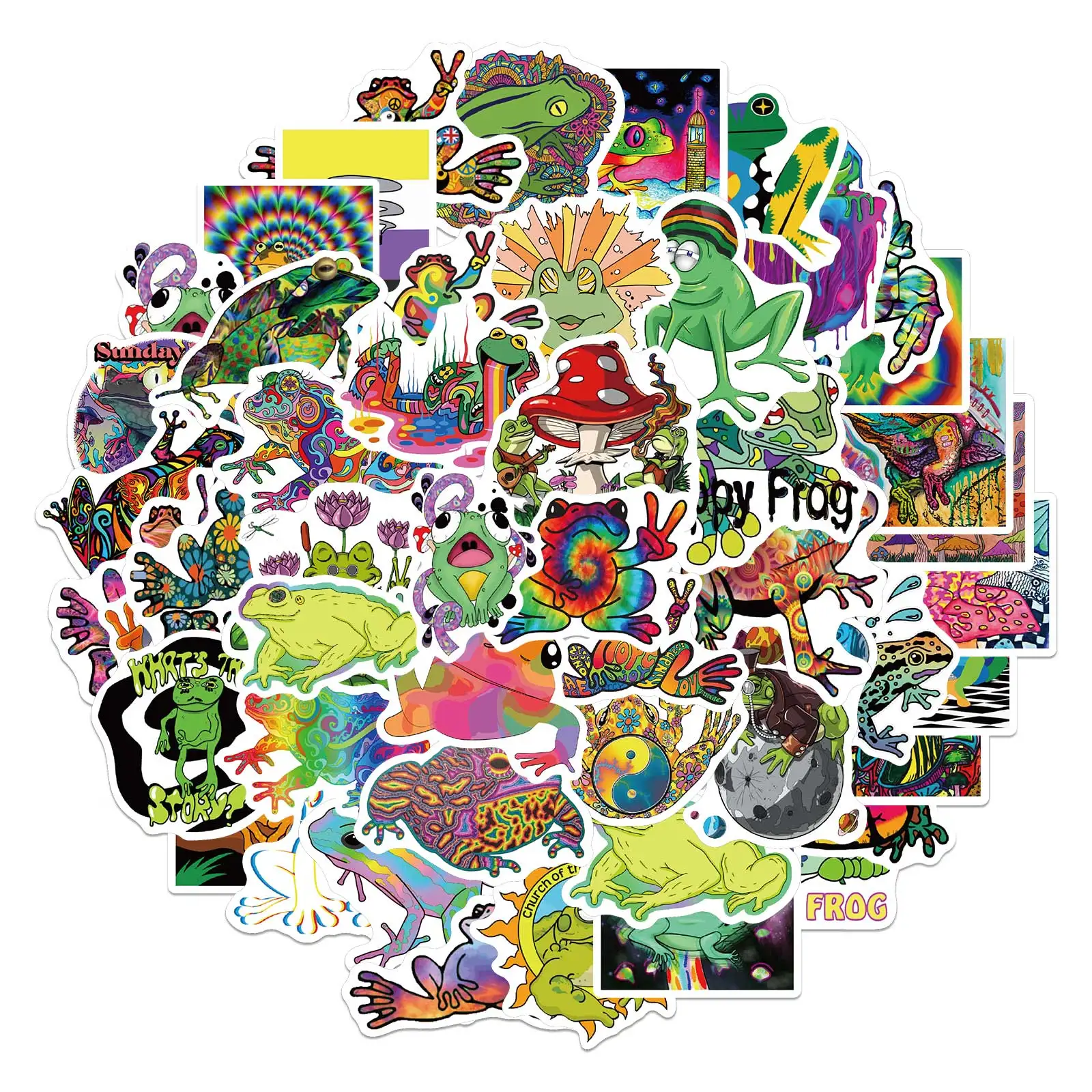 

25/50PCS Cartoon Colorful Psychedelic Frog Stickers Aesthetics Laptop Guitar Luggage Phone Graffiti Sticker Decal Kid Toy