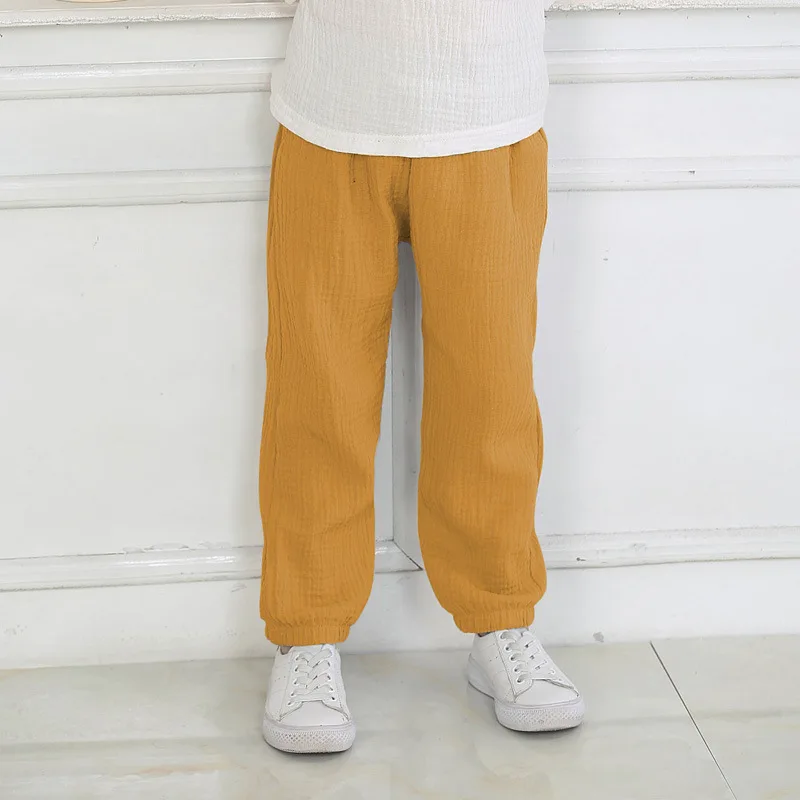 

2-7Y Pleated Linen Baby Boys Girls Summer Cotton Harem Drop Crotch Pants Kids Clothing Kids Sweatpants Breathable Pants 2021