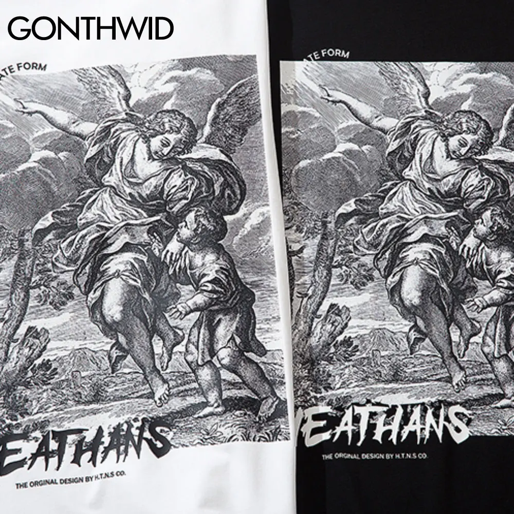 

GONTHWID Tees Shirts The Guardian Angel after Carlo Maratta Print Tshirts Hip Hop Harajuku Streetwear Fashion Short Sleeve Tops
