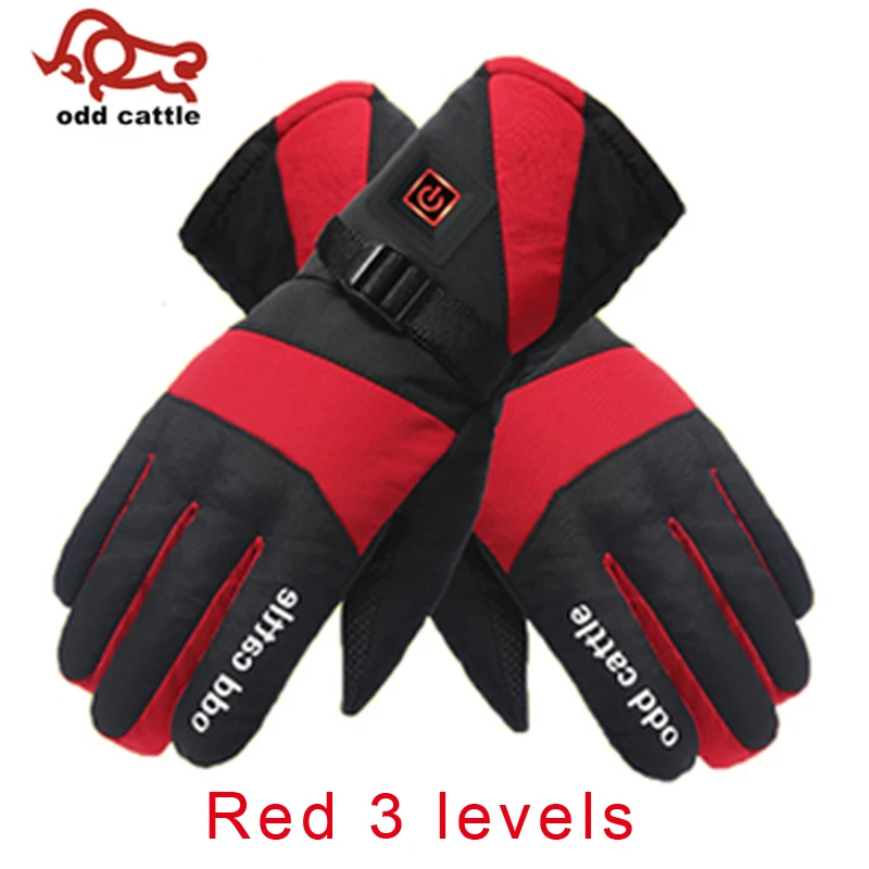 Red 3 levels up Зимние теплые электрические теплые перчатки с аккумулятором, теплые перчатки для езды на велосипеде, мотоцикле, велосипеде, лыжах, унисекс, 7,4 В - Цвет: Red 3 levels up