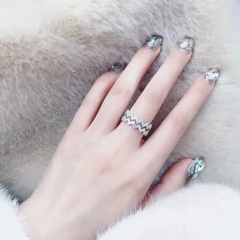 

Curve RING 925 Sterling Silver micro inlaid zircon exquisite fashion elegant personality high-end women's style