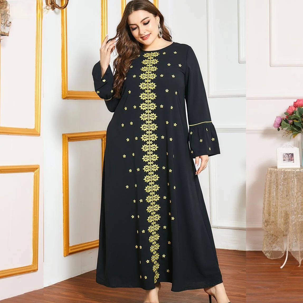 2021 мусульманское модное платье большого размера с вышивкой с длинным рукавом мусульманское Дубае арабское турецкое мусульманское платье д...