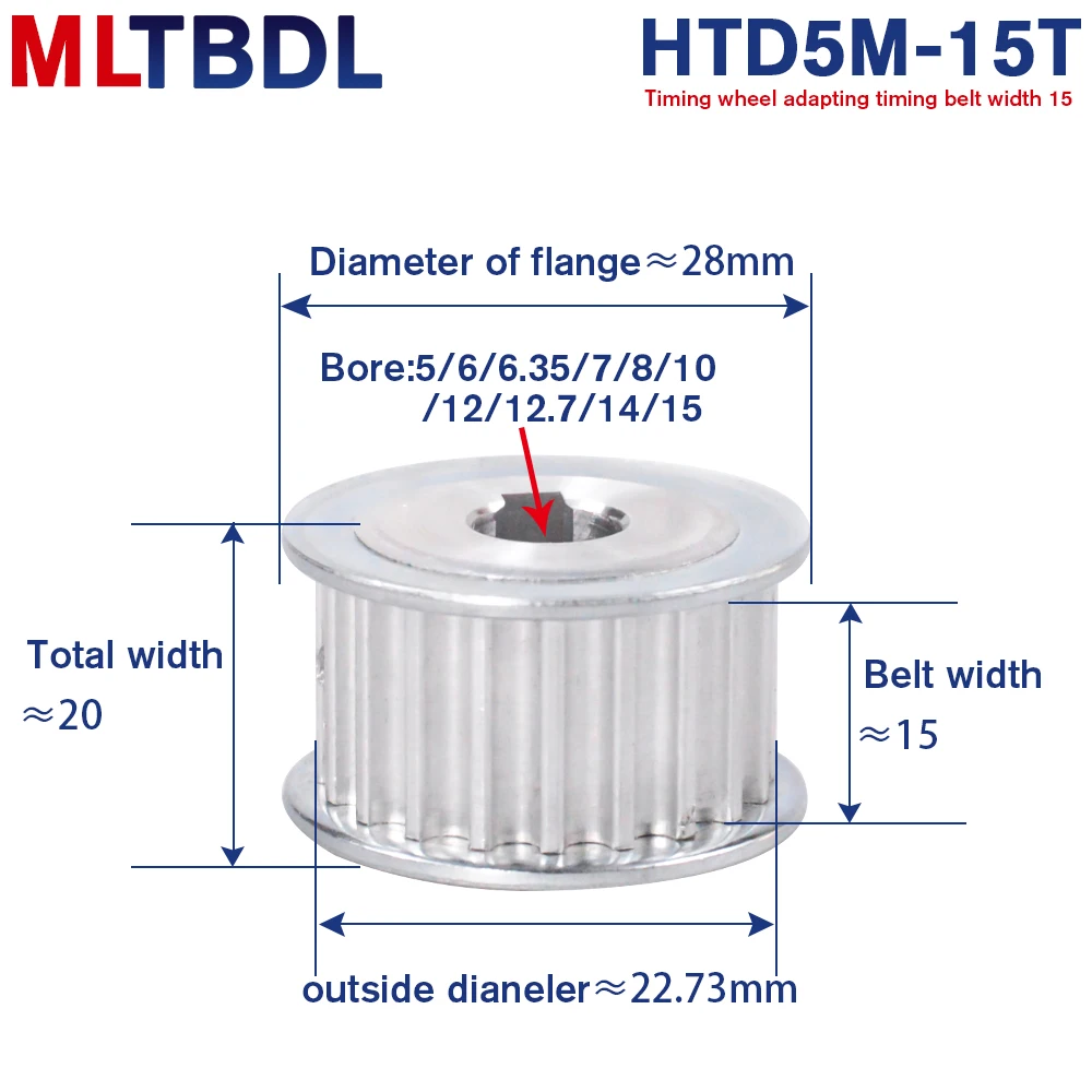 

HTD 5M 15T Timing Pulley 15Teeth 5M-15T 16mm Width Toothed Belt Pulley 5/6/8/10/12/14/15mm 5mm Pitch Synchronous HTD Belt Pulley